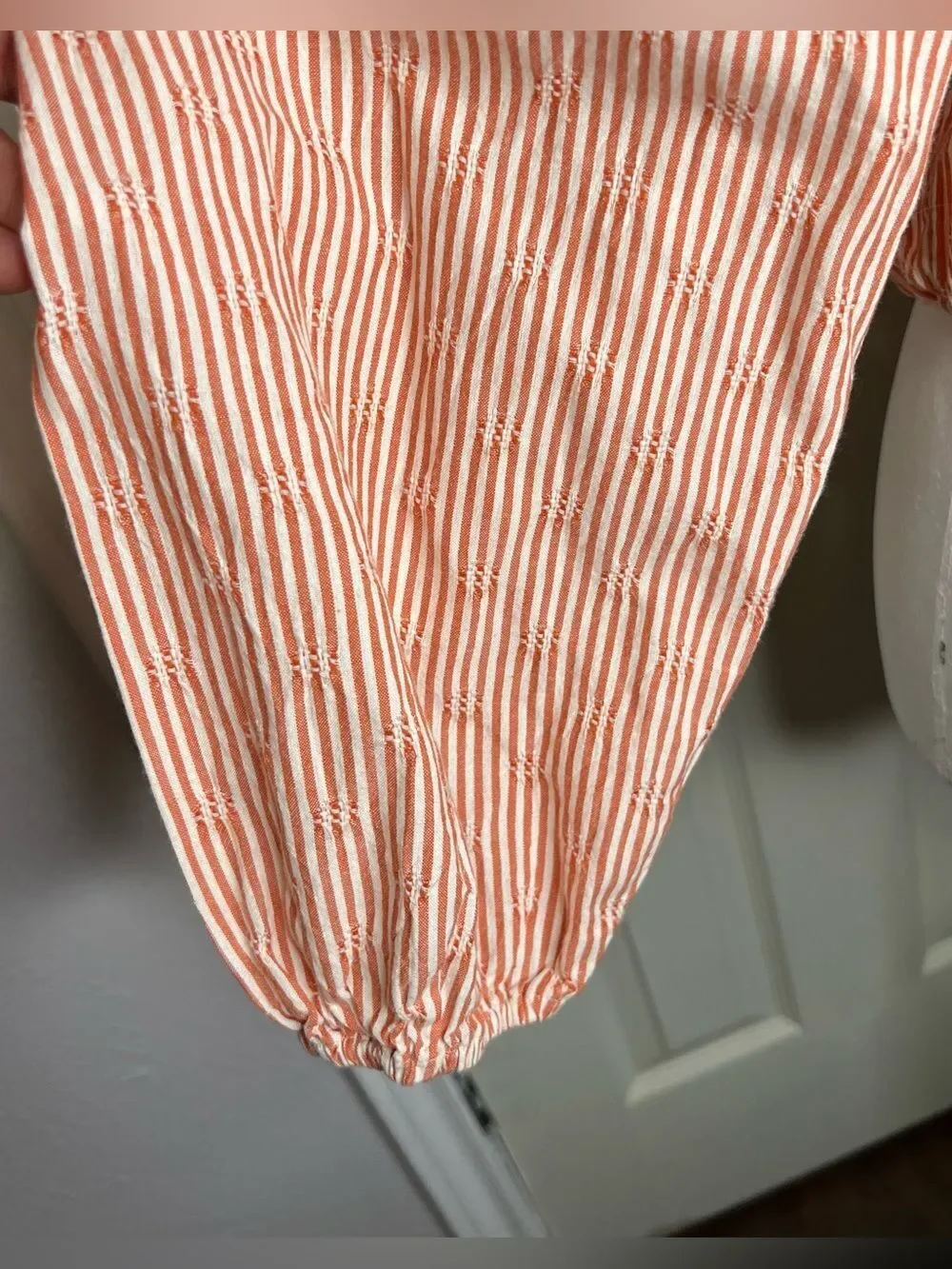 Madewell Orange/White Puff Long Sleeve Front Button Crop Women’s Top Sz M Ranch